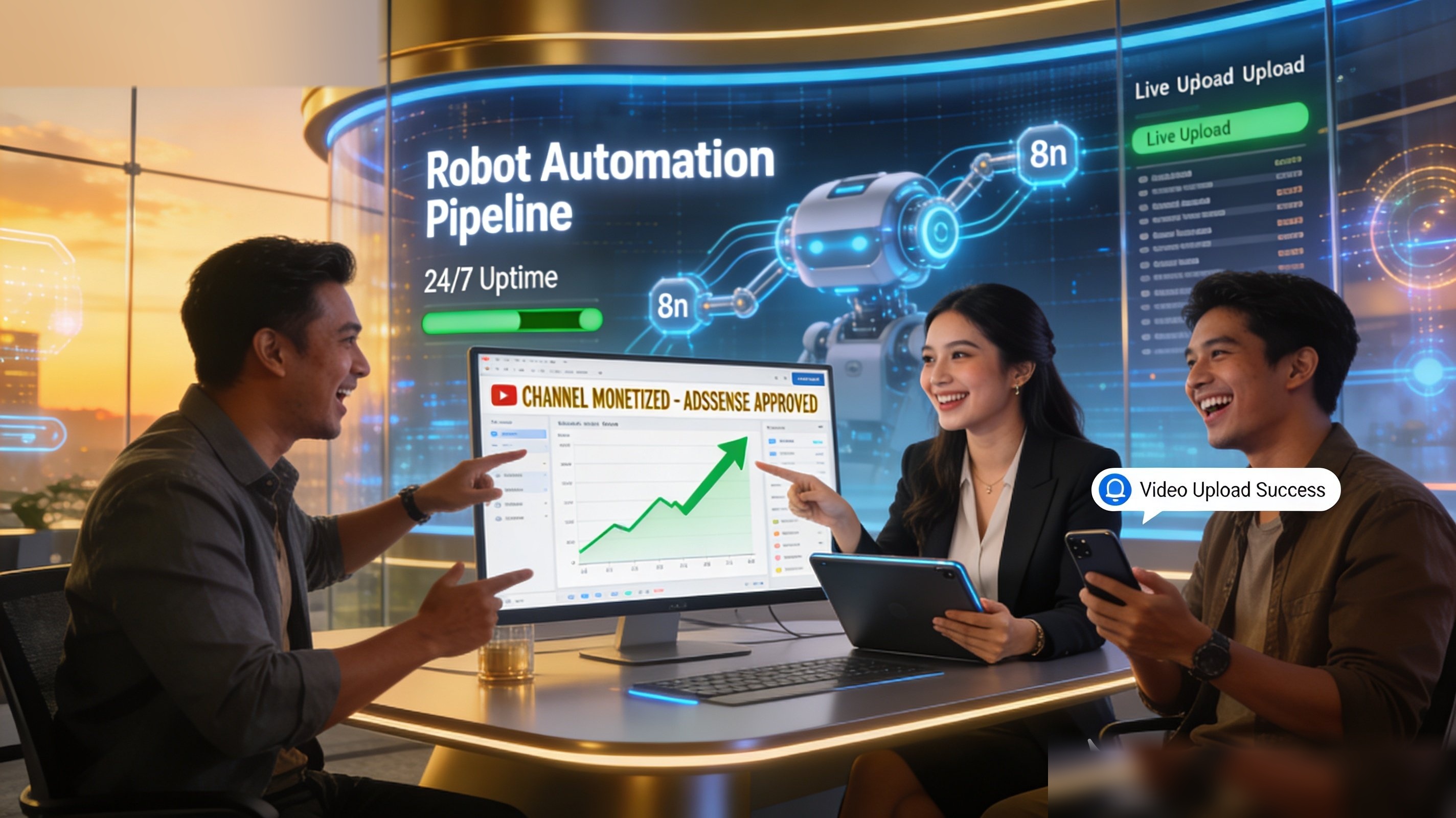 Klien Mario Automation merayakan channel monetized dan video upload otomatis